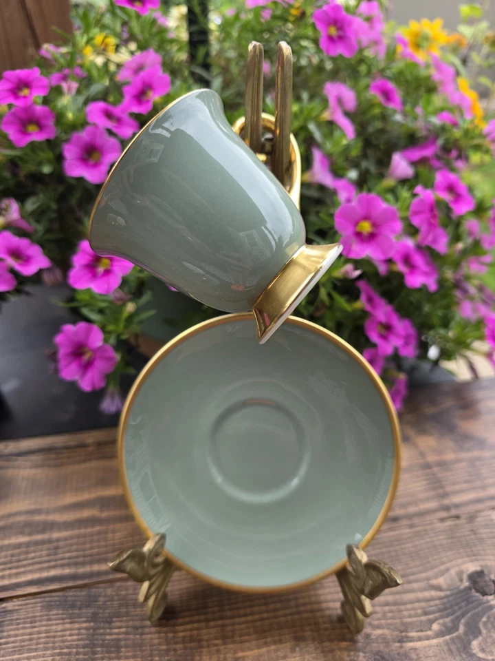 Sylvan-California Sage Green/Goldby Flintridge. Conjunto vintage de 4. Copos/pires - Imagem 3 de 4