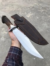 NEW CUSTOM HANDMADE HUNTING BOWIE KNIFE STAG HORN HANDLE WITH LEATHER SHEATH