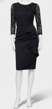 Xscape Women's Black Long-Sleeve Ruffled Lace Midi Dress Size 8