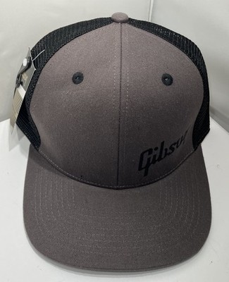 GIBSON TRUCKER HAT GRAY BLACK MESH SNAPBACK GUITAR LOGO ADJUSTABLE CAP