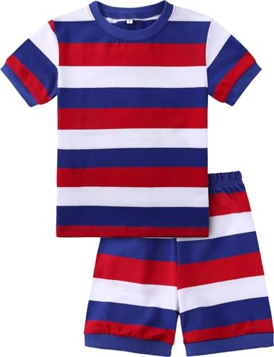 Striped Pajama Sets for 2-14 Years Kids, 5T Red White and Blue Short Sleeved - Picture 2 of 5