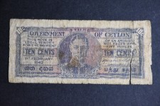 British Ceylon 10 Ten Cents - 1 February 1942 Banknote - Fair