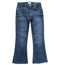 FRAME Le Crop Mini Boot Jeans Womens 27 Blue Stretch Raw Hem Denim