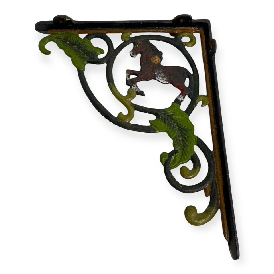 Vintage 1970s Cast Iron Jumping Horse Shelf Brackets Painted Rustic Equestrian - image 2 of 4