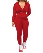 Women Piece Outfits Workout Sets Bodycon Tracksuit Long Sleeve Zip Up Hoodie ...