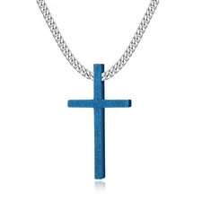Men Women Cross Necklace Stainless Steel Boy Colorful Pendant Cuban Link Chain