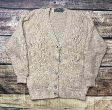 VTG Lizwear Cardigan Sweater Womens Small Chunky Cable Knit Oversized Wool Blend
