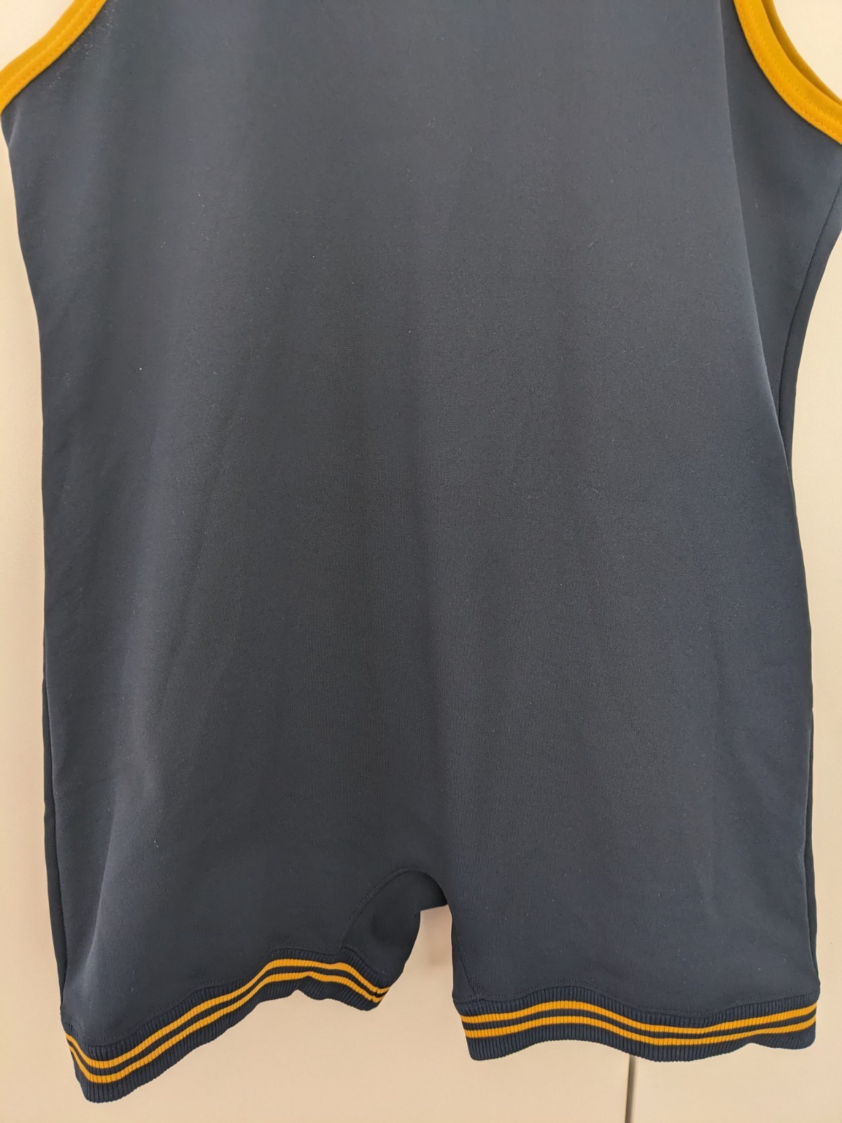 Matman Navy blue Yellow polyester knit school team wrestling singlet Adult suit