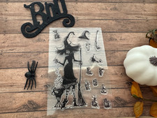 Halloween Witch Clear Stamp Set   Tall Witch, Broom, Spooky Accessories   Scrapb