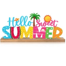 Hello Sweet Summer Metal Sign Rustic Table Decor Holiday Tiered Tray Decor wi...
