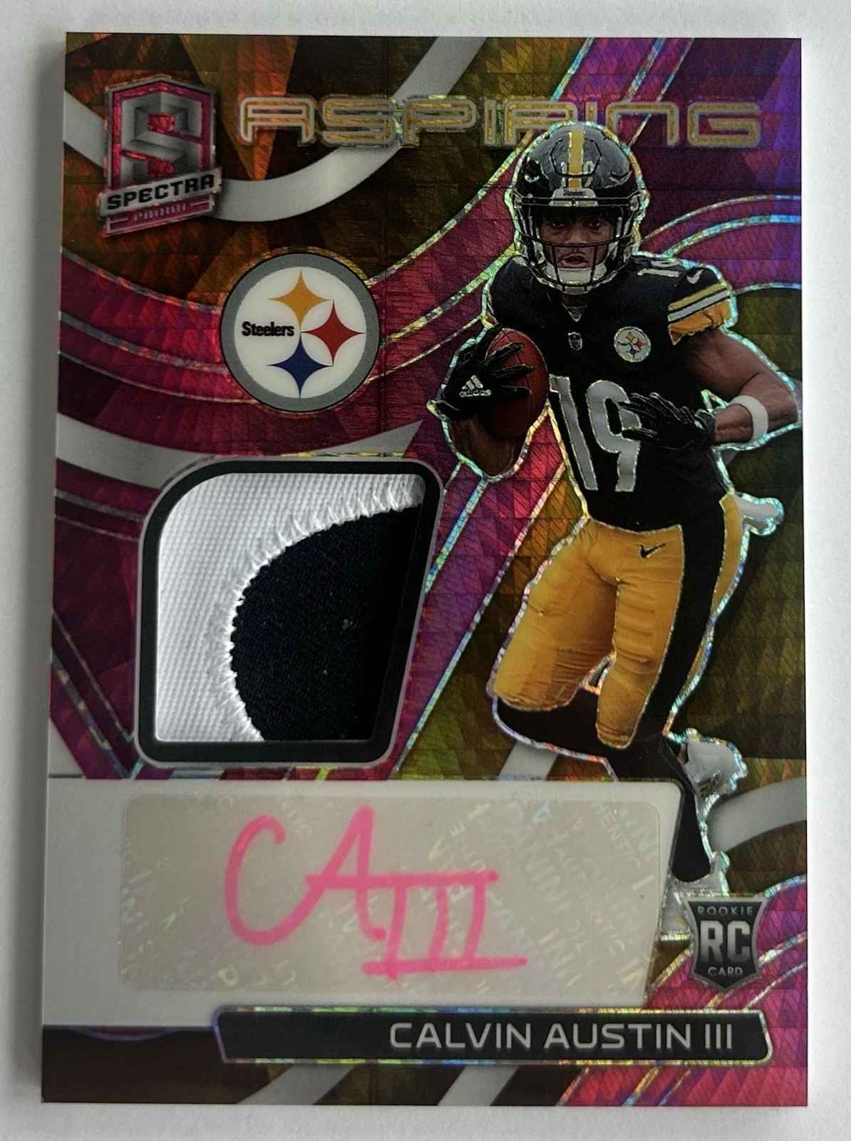 2022 Spectra Football Calvin Austin III Pink Rookie Patch Autograph /25