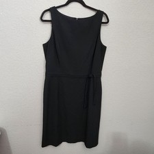 Ann Taylor Dress Size M Black Sleeveless Knee-Length Waist Tie & Back Zip
