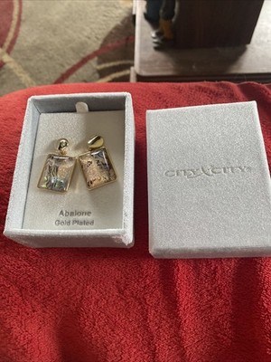 New City Gold Plated Abalone Dangle Pierced Earrings In  Gray Velvet Box