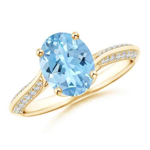 Sterling Silver Aquamarine Stone Solitaire with Accents Daughter New Ring