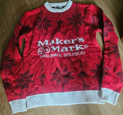 Maker's Mark Bourbon Whiskey Soft Heavy Winter Xmas Sweater Red Sz - Brand New