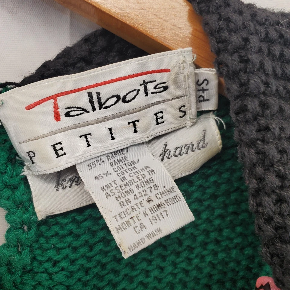 复古 Talbots 毛衣女式小号绿色 Scottie 狗拉米棉 90 年代 — 第 3/4 张图片