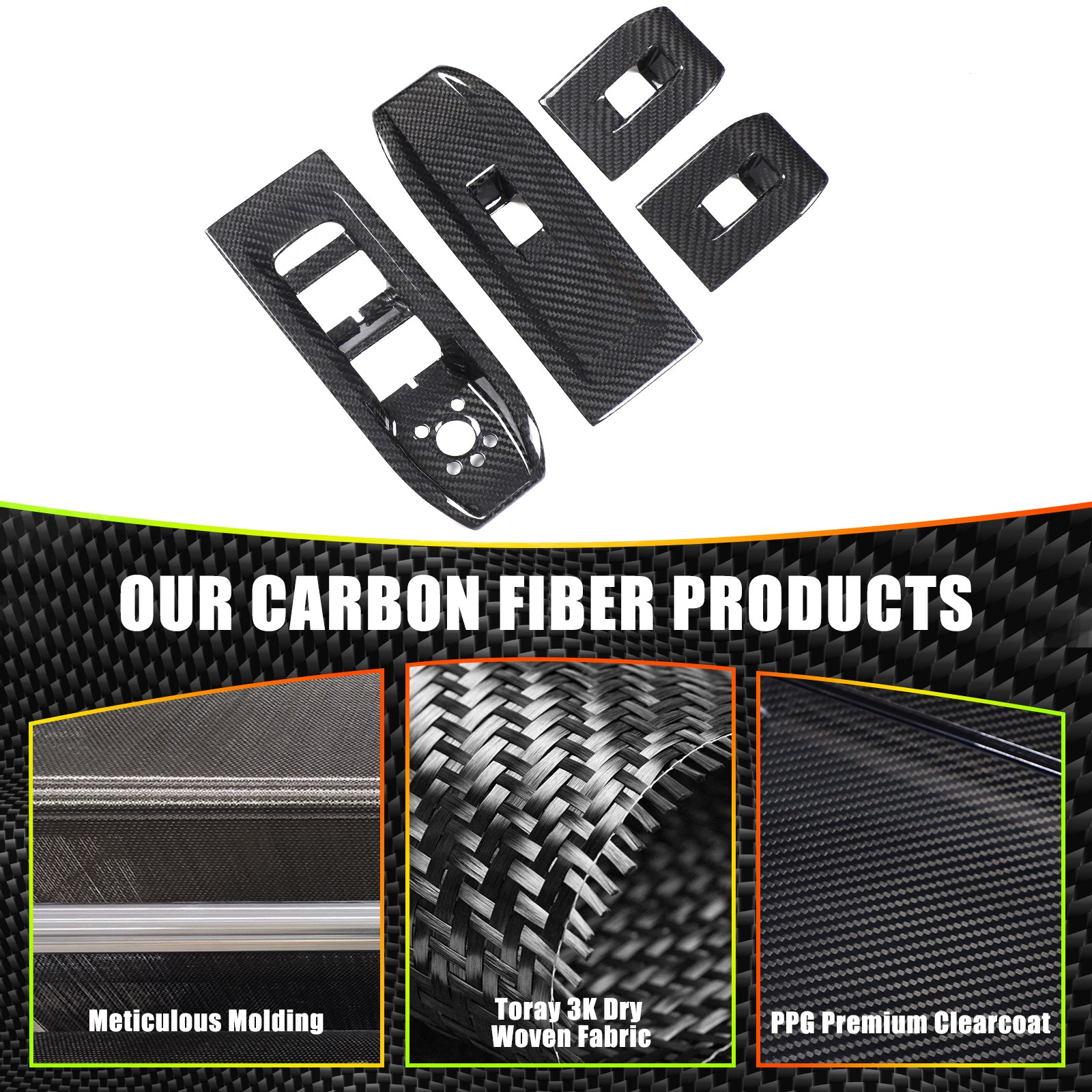 Dry Carbon Car Door Window Lift Trim For Lamborghini Urus / Urus SE 2018-2021