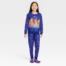 Disney Princess Girls' Pajama Set with Cozy Socks - Blue M