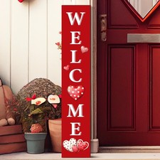 Valentine's Day Welcome Porch Sign for Front Standing Wooden Vertical Porch S...