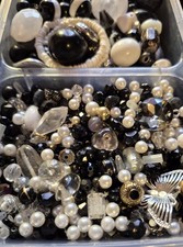 Black,White,Silver,Clear Mostly Glass, 100s Of Beads All Shapes  Sizes.