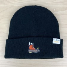 L.L. Bean x Peanuts Winter Beanie Hat Black Snoopy Bean Boot Logo OSFA