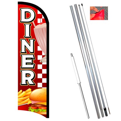 Diner Premium Windless  Feather Flag Bundle (Complete Kit) OR Optional Replaceme