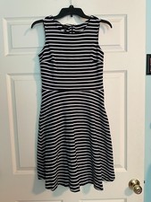 Talbots Women’s Dress Knit Stretch Fit & Flare Blue/White Sleeveless Size SMALL