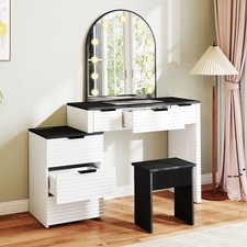 Vanity Desk with Mirror and Lights, LED Makeup Vanity with Charging Station NF9