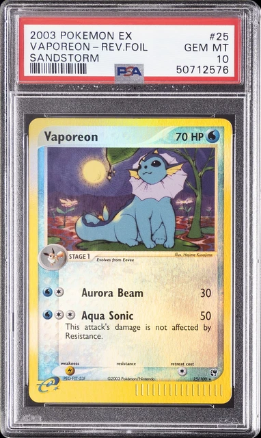 2003 POKEMON EX SANDSTORM #25 VAPOREON-REVERSE FOIL PSA 10