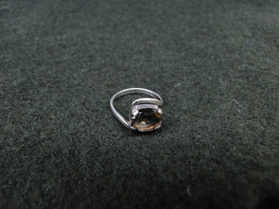 Anillo de cuarzo ahumado de plata 925 vintage sello Edimburgo Escocia fecha 1980 Foto 4 de 4