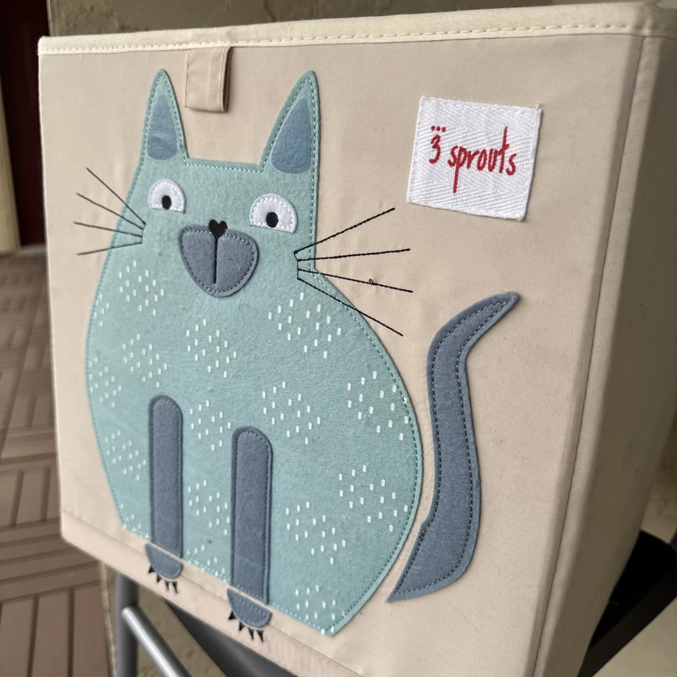 Caja de cubo de organización de almacenamiento de juguetes para niños 3 brotes cubo suave tela azul gato Foto 3 de 4