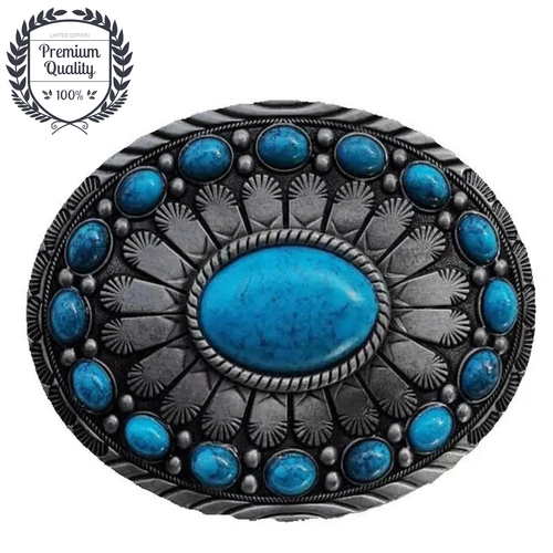 OVAL TURQUOISE Belt Buckle Metal Zinc Alloy Vintage Blue Fashion Western Premium