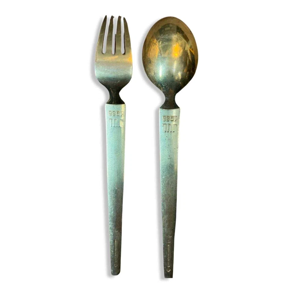 Juego de cucharas tenedor de plata esterlina A. Michelsen 2 piezas 1958 Jul Vermeil Navidad Foto 2 de 4