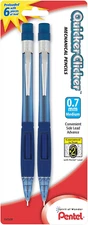 Pentel Quicker Clicker Automatic Pencils, 0.7Mm, Transparent Blue Barrel and Pur