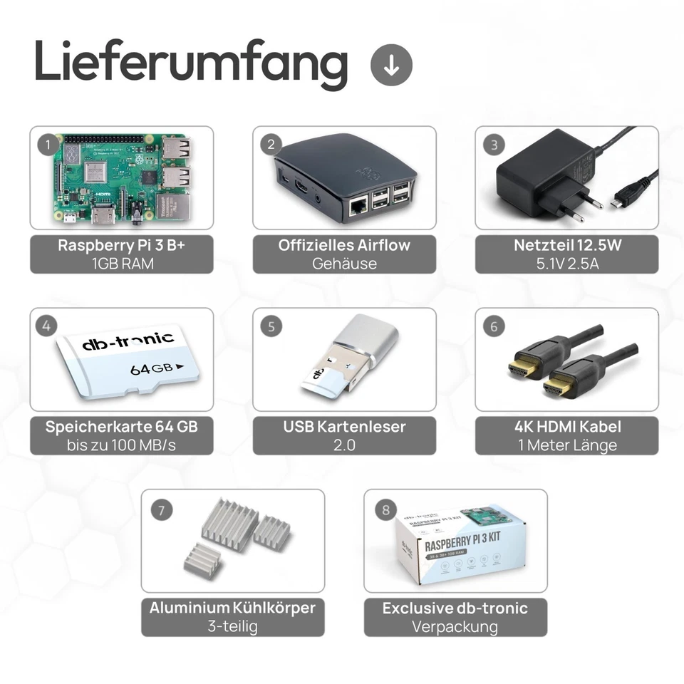 Raspberry Pi 3B+ 1GB Starter-Kit | Netzteil | Gehäuse | 64GB SD |HDMI, Kühlköper - Bild 2 von 4