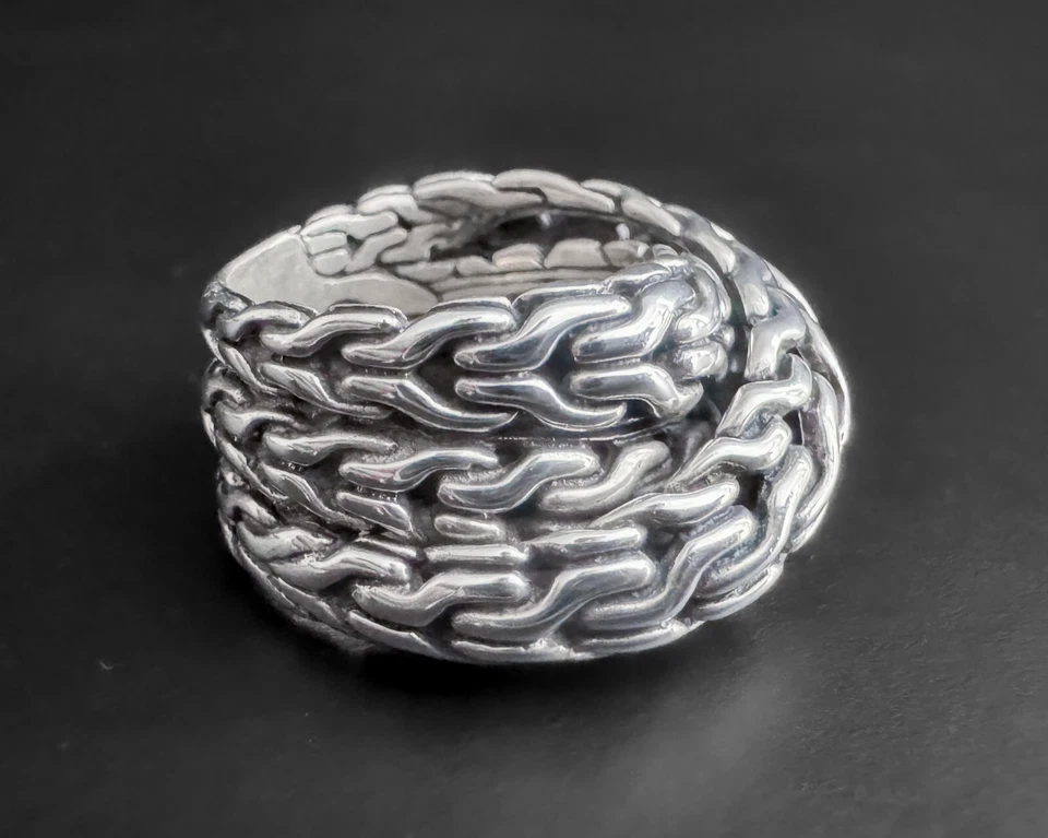 Anillo John Hardy Clásico Serpiente Trenzado Cadena Plata Esterlina Nudo Cruzado s7 Foto 3 de 4