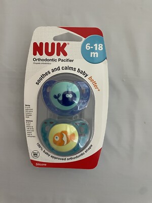 NUK Orthodontic Pacifier Binky Whale & Fish Soothes & Calm 6-18 Months Silicone