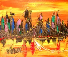 BRIGHT  CITYSCAPE   Modern Abstract   Original Oil Painting  IMPRESSIONIST