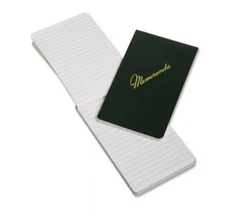 12 Memorandum Book, Narrow Rule, Green Cover, White 3.5 x 6, 144 Sheets