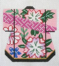 Petite Japanese Kimono Blossoms handpainted Needlepoint Canvas Ornament by LEE