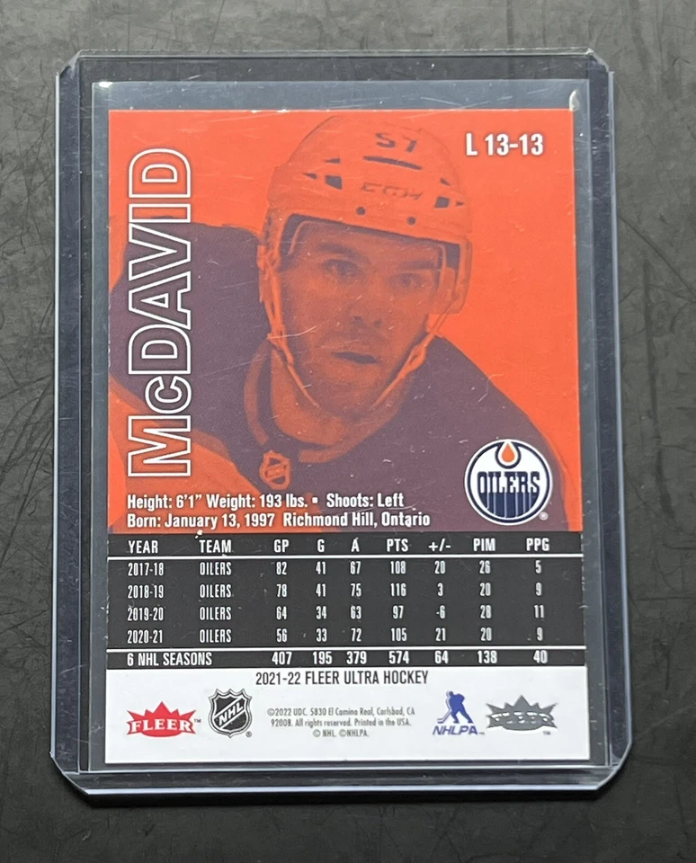 Connor McDavid Lucky 13 Achievements L 13-13 - 2021-22 Upper Deck Fleer Ultra - Image 2 of 2
