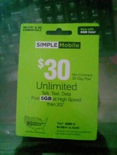  30 SIMPLE MOBILE FAST REFILL  TOP UP