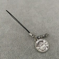 PISCES Cell Phone Charm Strap Antique Silver Tone Crystal Beads Bling Intuitive