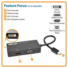 Tripp Lite Mini DisplayPort to VGA DVI HDMI All in One Adapter Video Converter