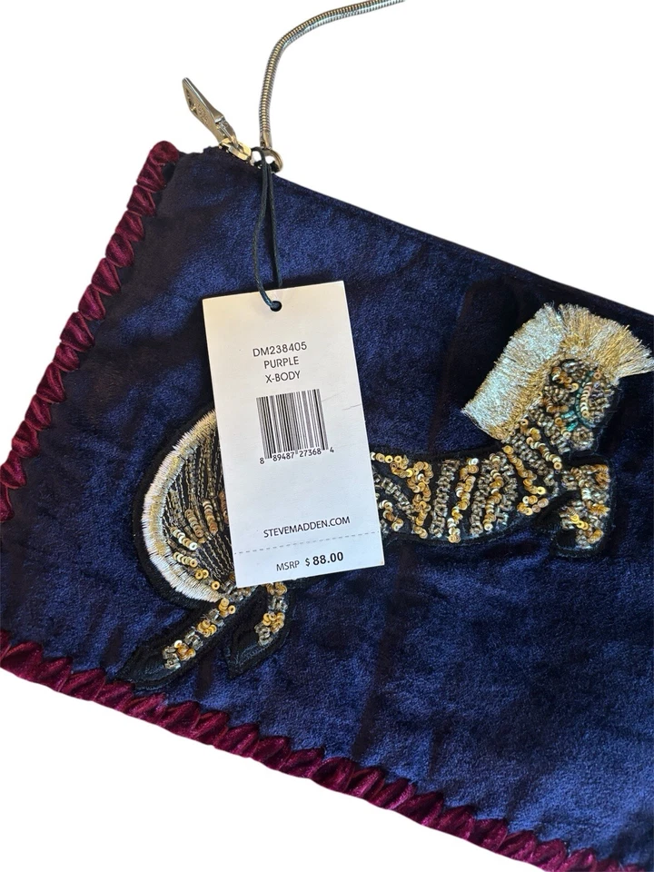 Steve Madden Pegaso Caballo Cuentas Bolso sin asas Bandolera Terciopelo Azul Marino Nuevo con etiquetas Foto 4 de 4
