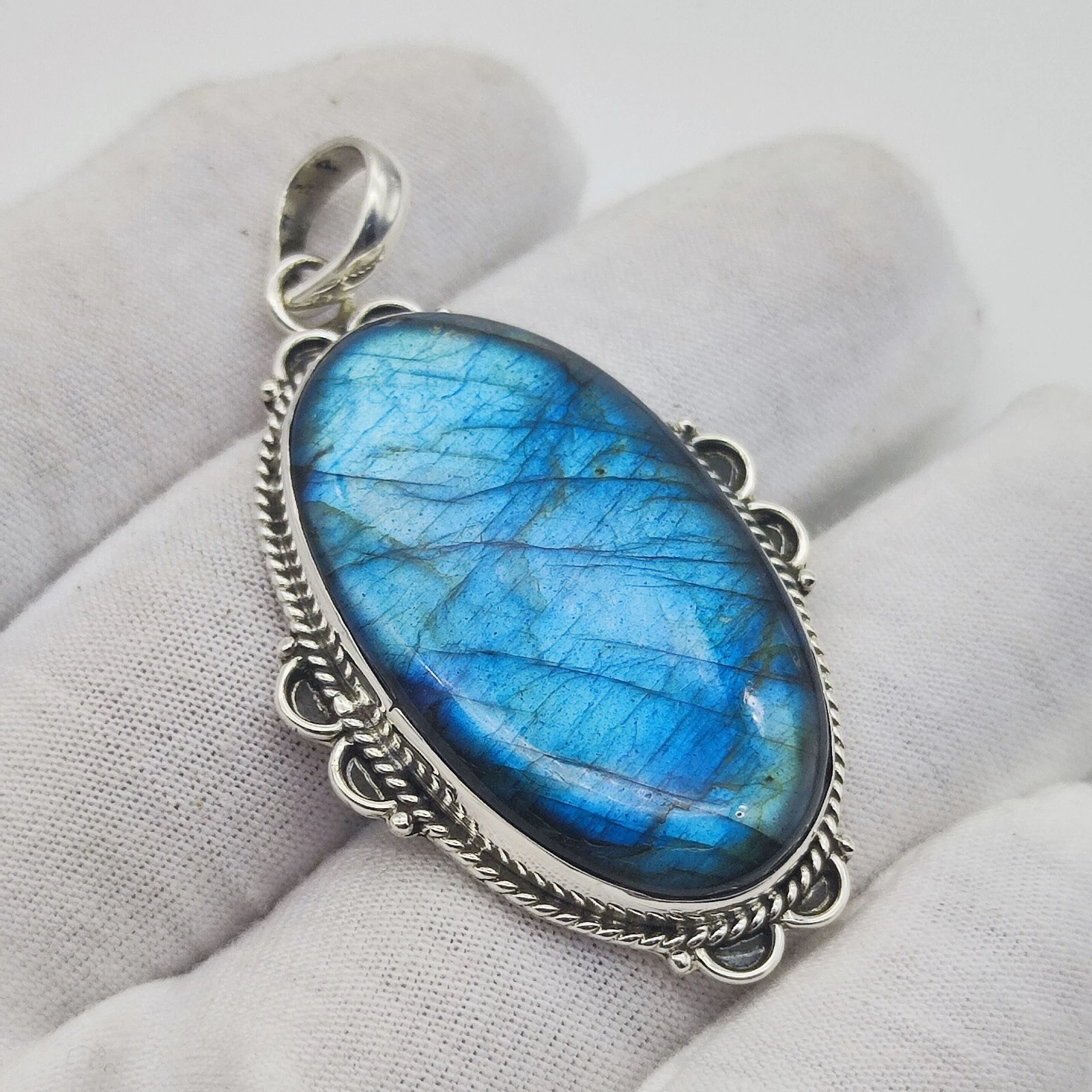 VETEMENTS Bellissimo ciondolo pietra preziosa labradorite fuoco argento sterling 925 gioielli fatti a mano