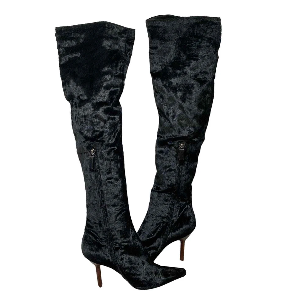 Gucci Velvet Over the Knee Stiletto Boots Sz 7.5  - Image 2 of 4