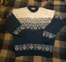 Vintage 80s Nordic Fair Isle Ski Sweater Size 20 W Blue/L American Pride USA