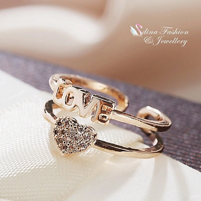 18K Rose Gold GF Cubic Zirconia Stylish Love Heart Adjustable knuckle Ring Set - Image 4 of 4