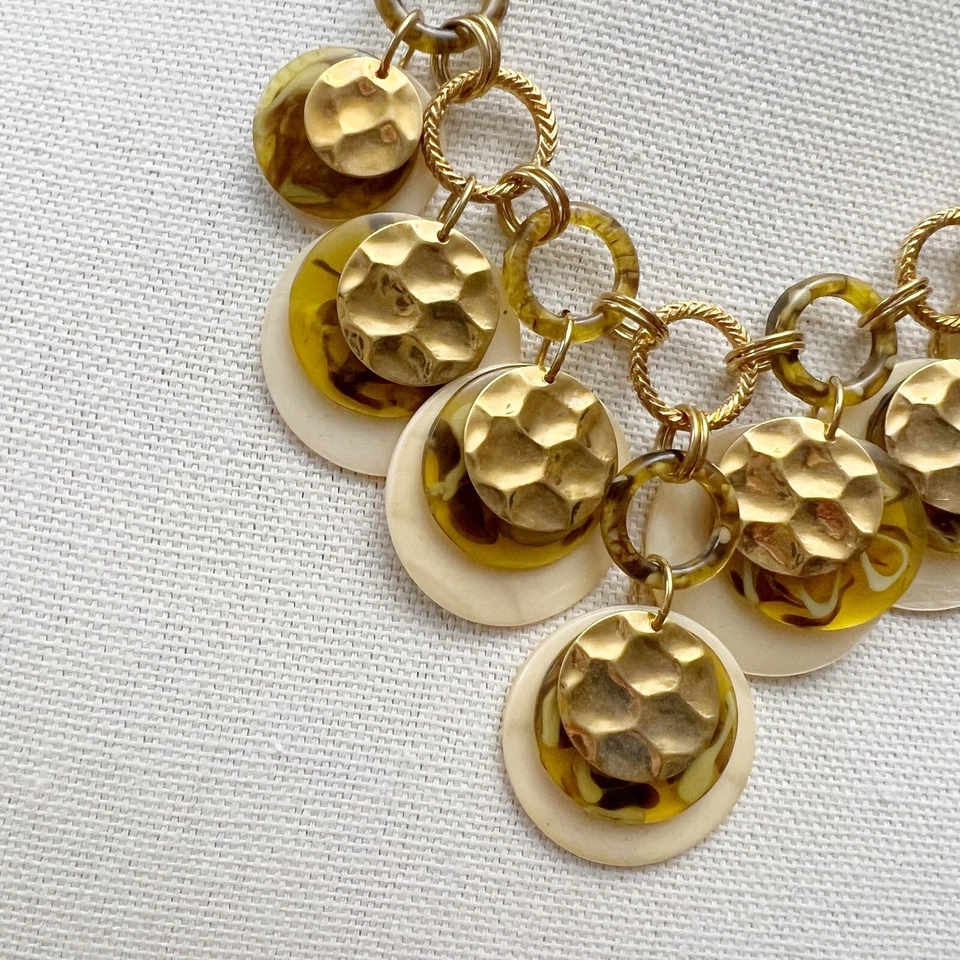 Joan Rivers Lucite Tortoiseshell Mother Of Pearl Disc Goldtone Dangle Necklace - Image 2 of 4